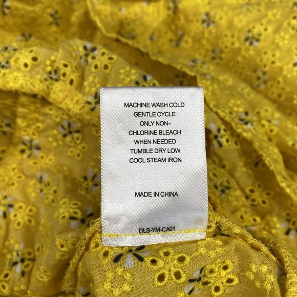 A Loves A Womens Floral Eyelet Ruffle Cottage Boho Yellow Top Size L Zip Back - Picture 6 of 11